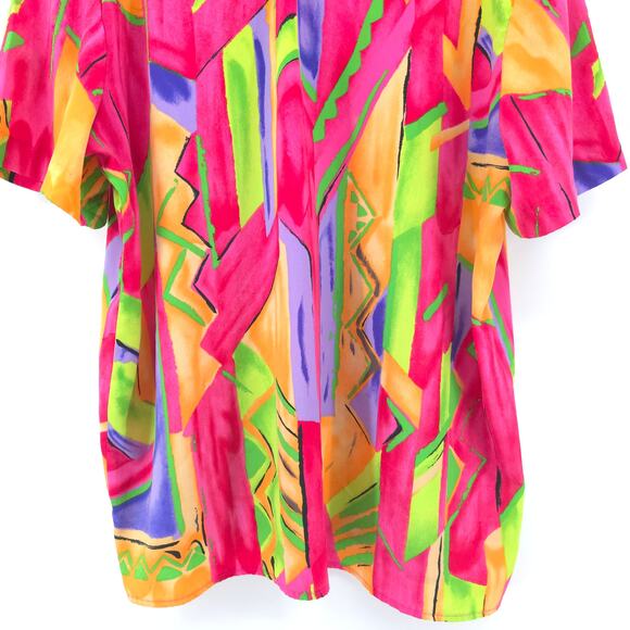Susan Graver Vintage 80/90s Corlorful Pop Fluorescent Geometric Pattern Blouse L - Picture 12 of 13